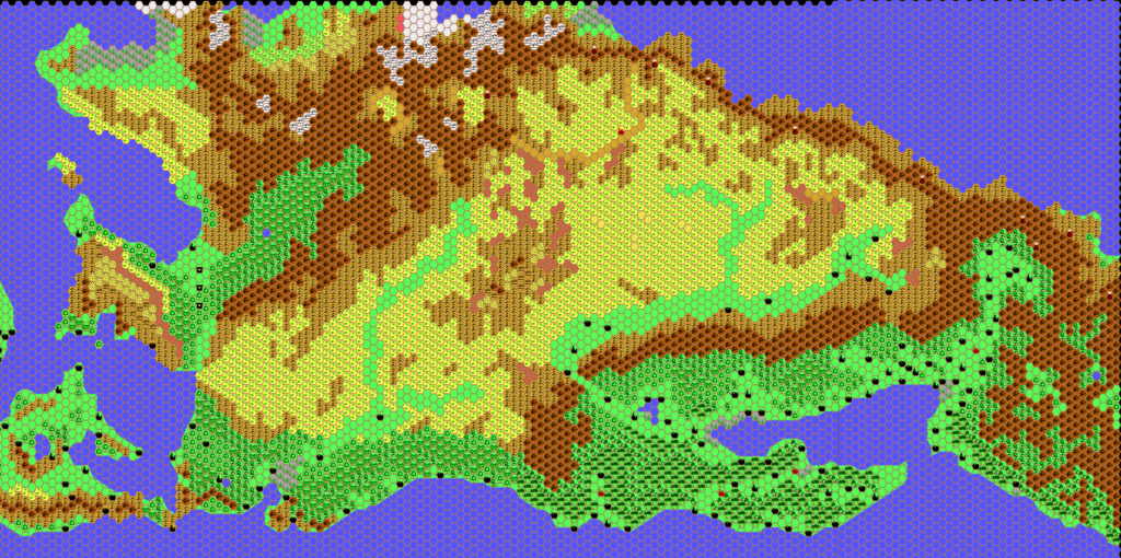 The Continent of Skothar, 72 miles per hex by Thibault Sarlat, June 2000