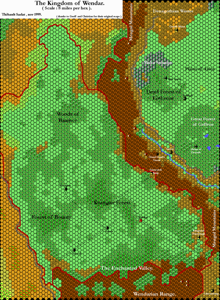 The Kingdom of Wendar, 8 miles per hex by Thibault Sarlat, September 2001