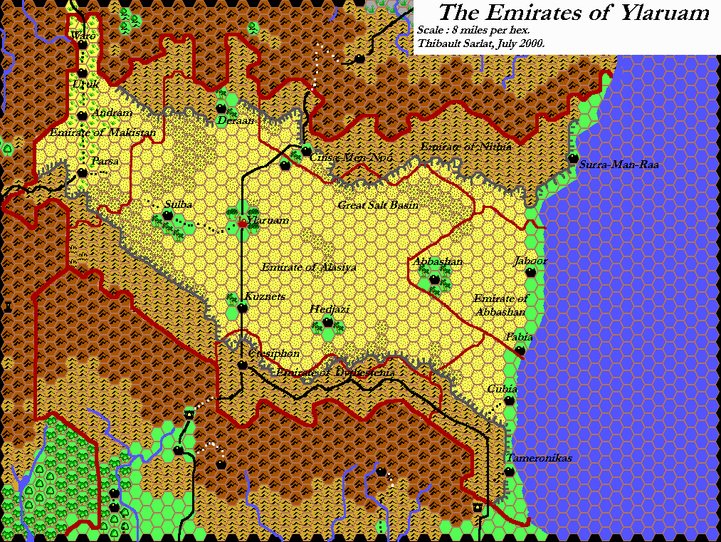 The Emirates of Ylaruam, 8 miles per hex by Thibault Sarlat, August 2000