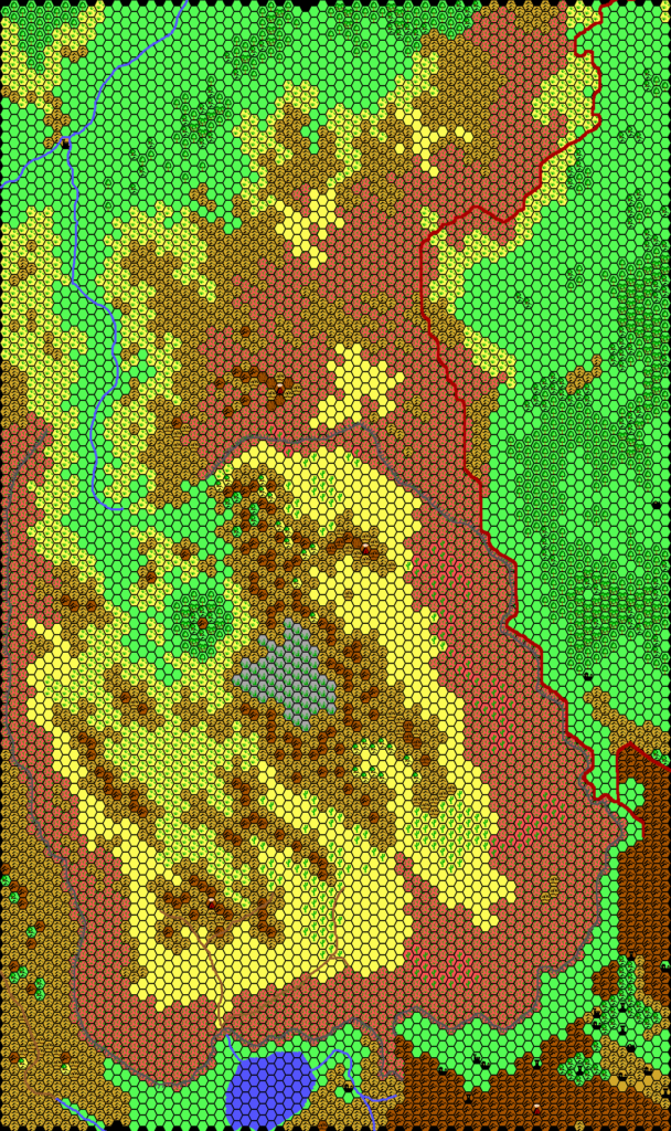 Adri Varma Plateau, 8 miles per hex by Thibault Sarlat, July 2001 (Old Palette)