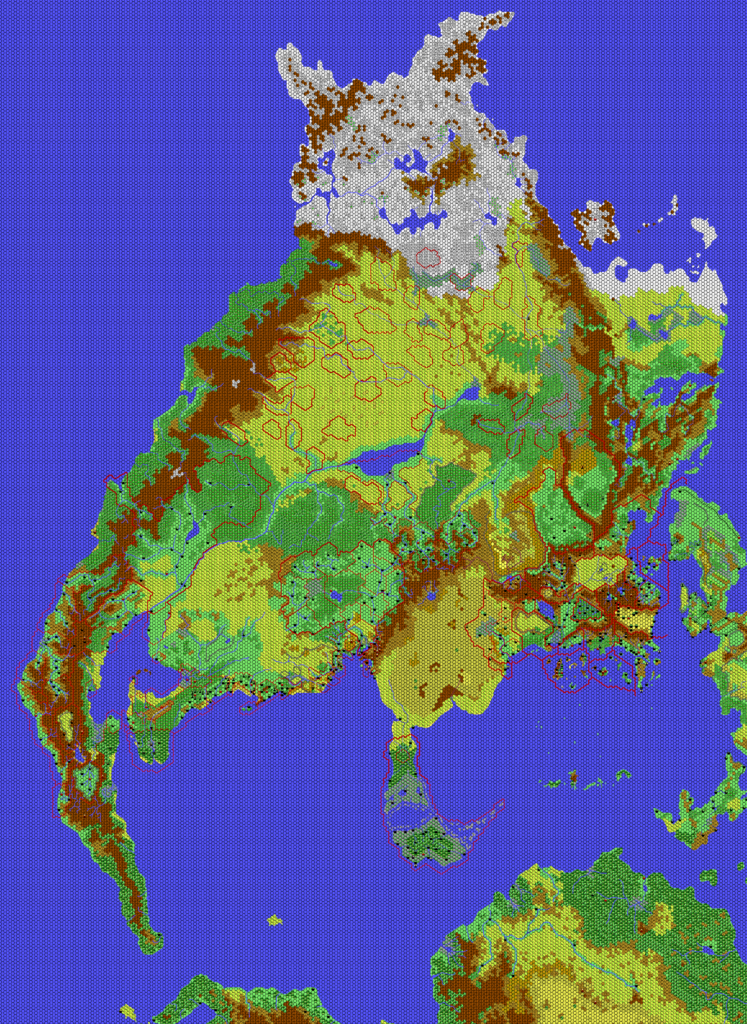 The Continent of Brun, 24 miles per hex by Thibault Sarlat, November 2001