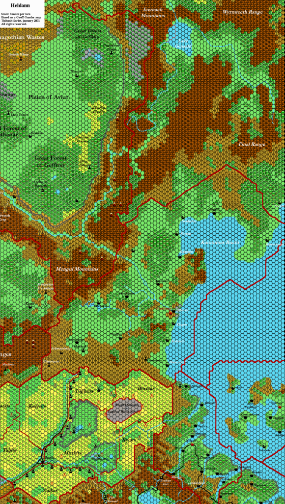 Experimental palette applied to Heldann, 8 miles per hex by Thibault Sarlat, September 2001