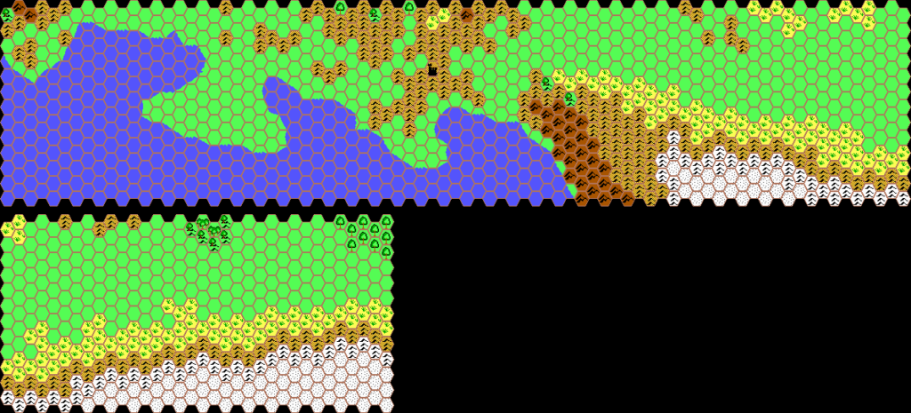 Work-in-progress map of Brasol South, 24 miles per hex by Thibault Sarlat, March 2002