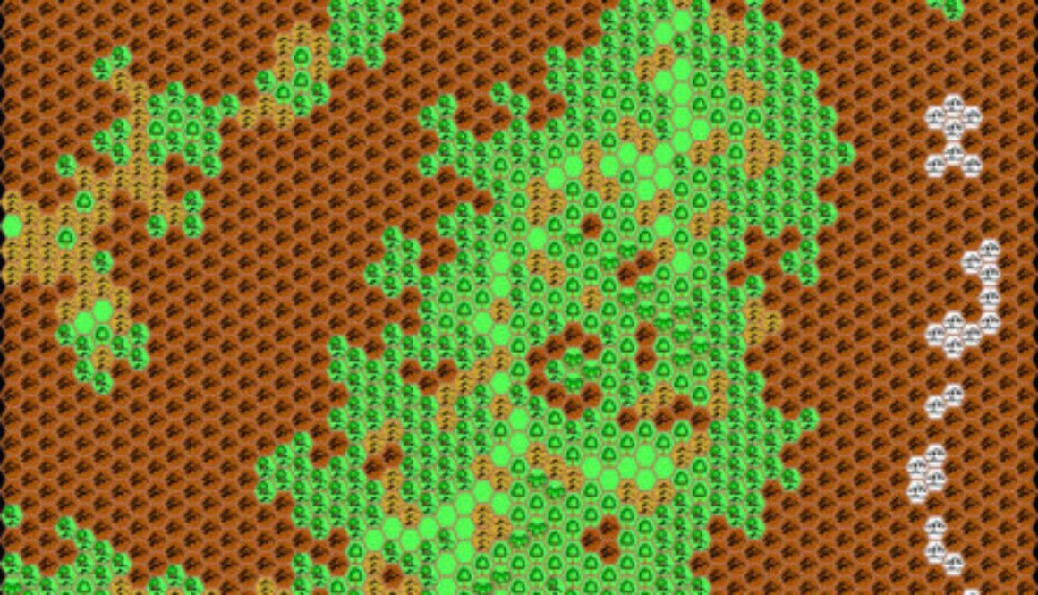 Work-in-progress map of Brasol West, 24 miles per hex by Thibault Sarlat, October 2001