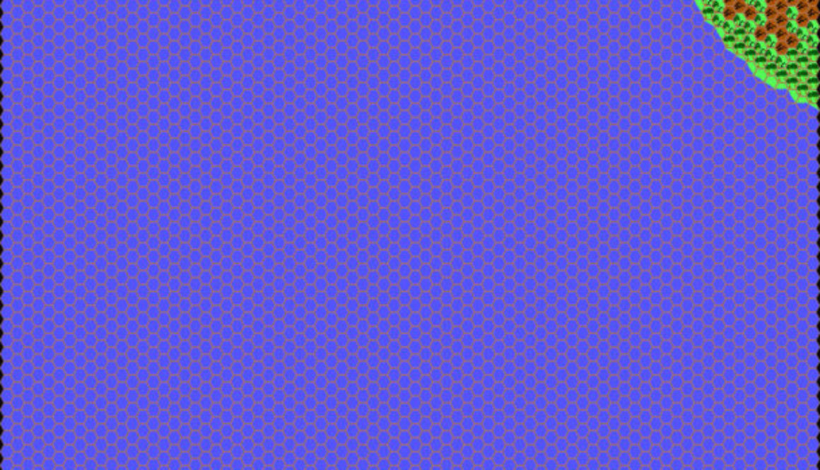 Work-in-progress map of Pelatan West, 24 miles per hex by Thibault Sarlat, October 2001