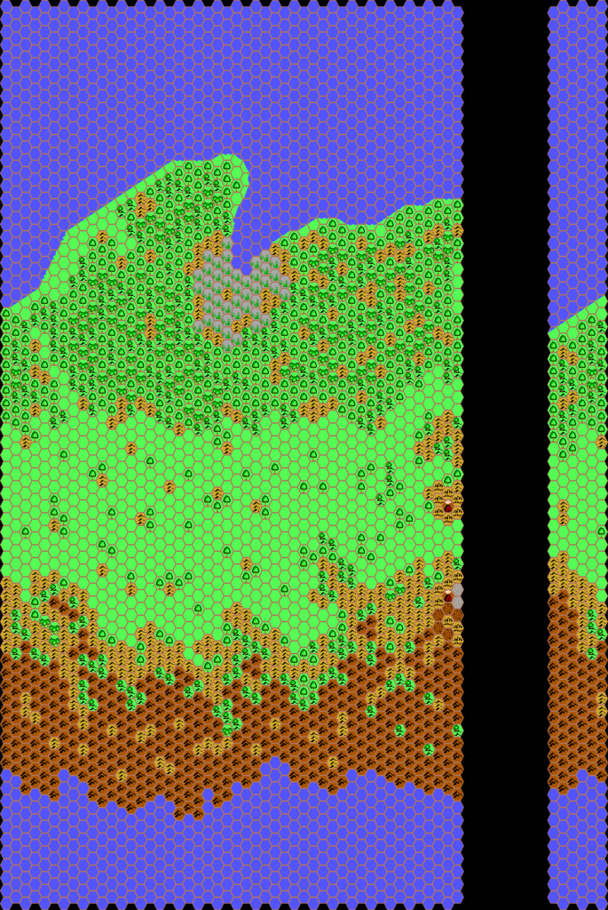 Work-in-progress map of Vulcania Central, 24 miles per hex by Thibault Sarlat, January 2002