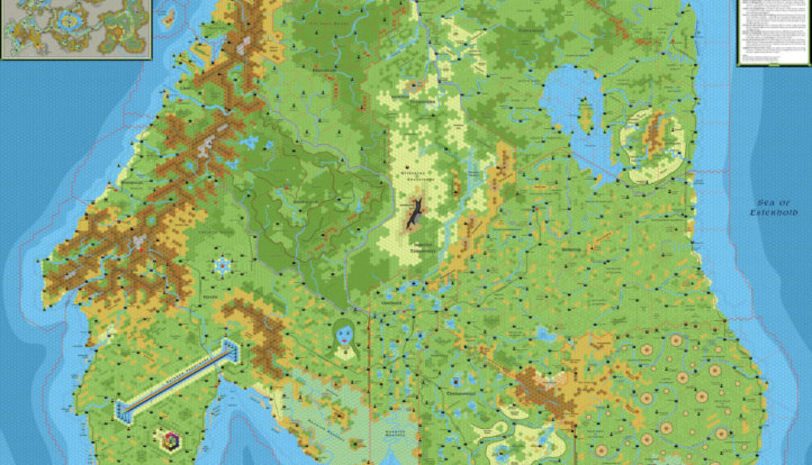 Alphatia 1000 AC Trail Map, 8 miles per hex