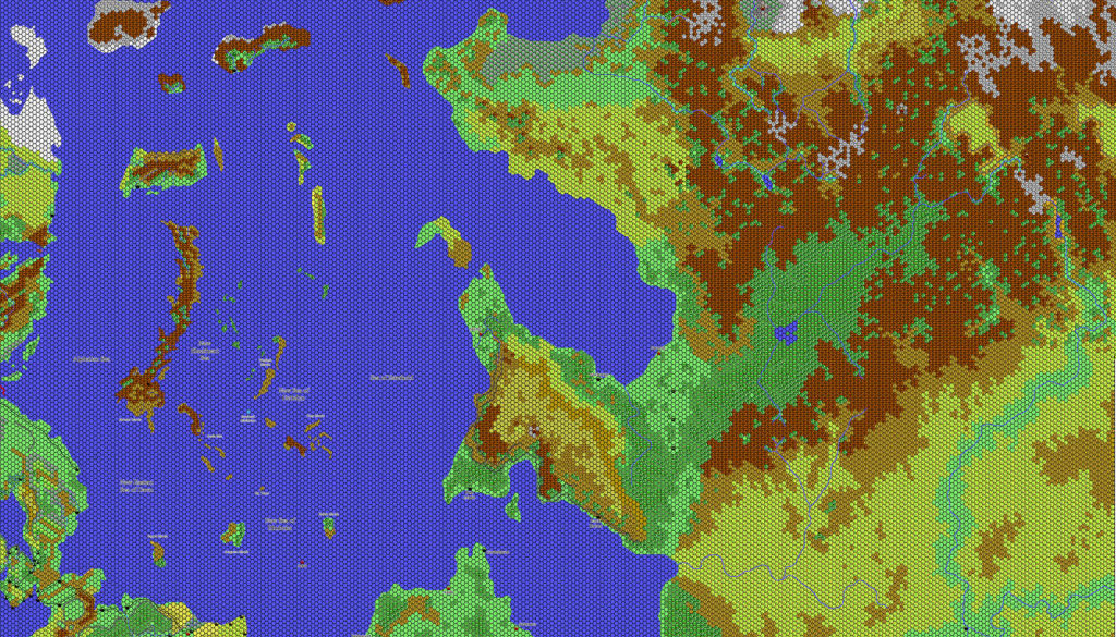 The Alphatian Sea Region 1010 AC, 24 miles per hex by Thibault Sarlat, October 2003