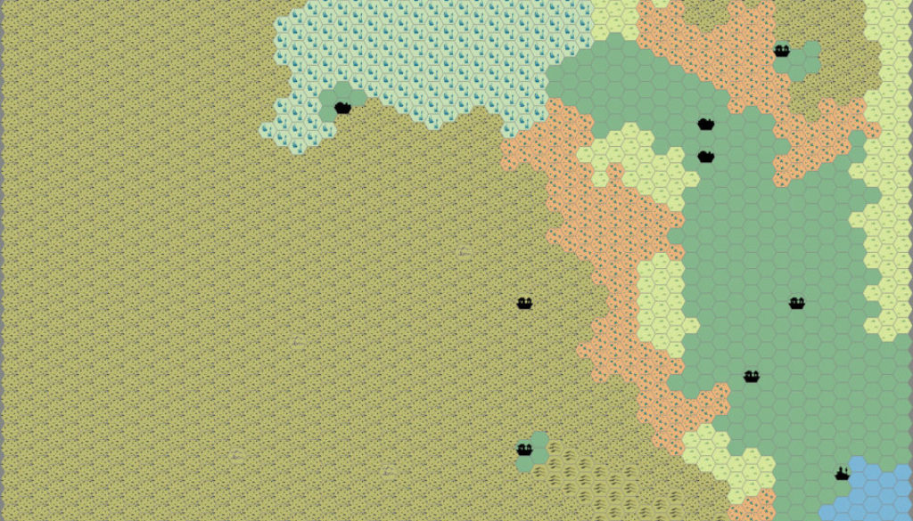 Work-in-progress Kingdom of Sind, 8 miles per hex by Thibault Sarlat, January 2004