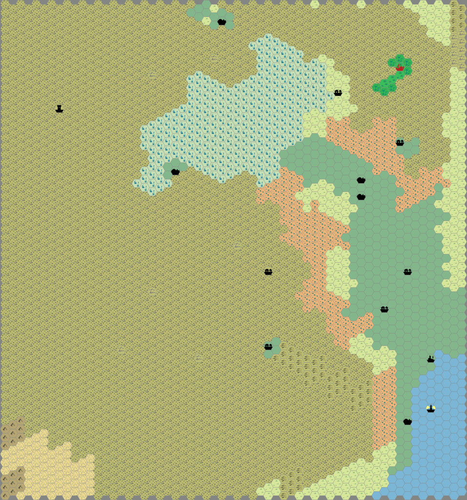 Work-in-progress Kingdom of Sind, 8 miles per hex by Thibault Sarlat, January 2004