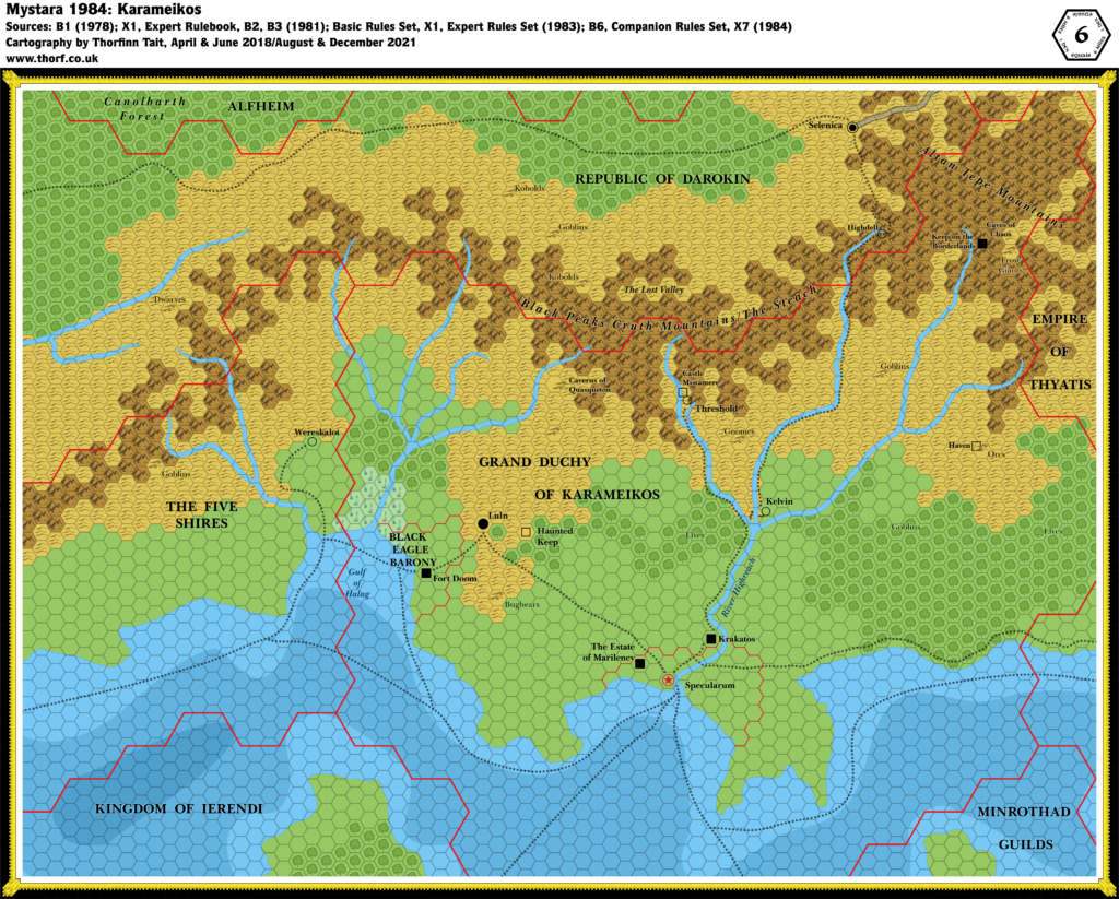 Karameikos, 6 miles per hex (1984)