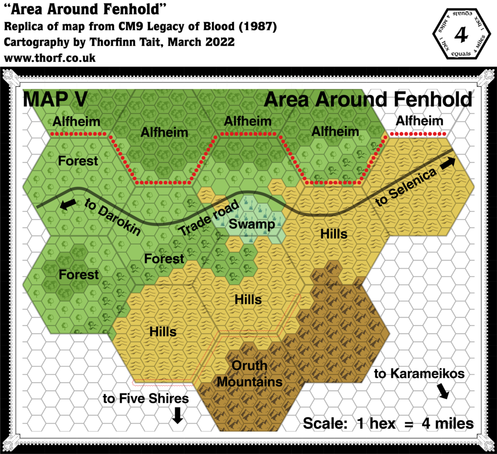 Replica of CM9 map of the Fenhold Area, 4 miles per hex