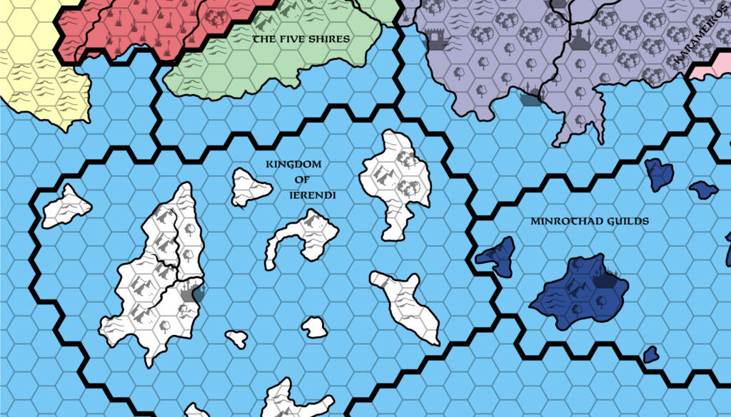 Replica of GAZ4 map of Ierendi, 24 miles per hex