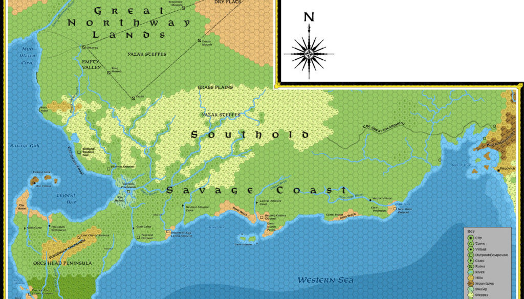 The Savage Coast and the Great Northway Lands, 22.9 miles per hex (1987)