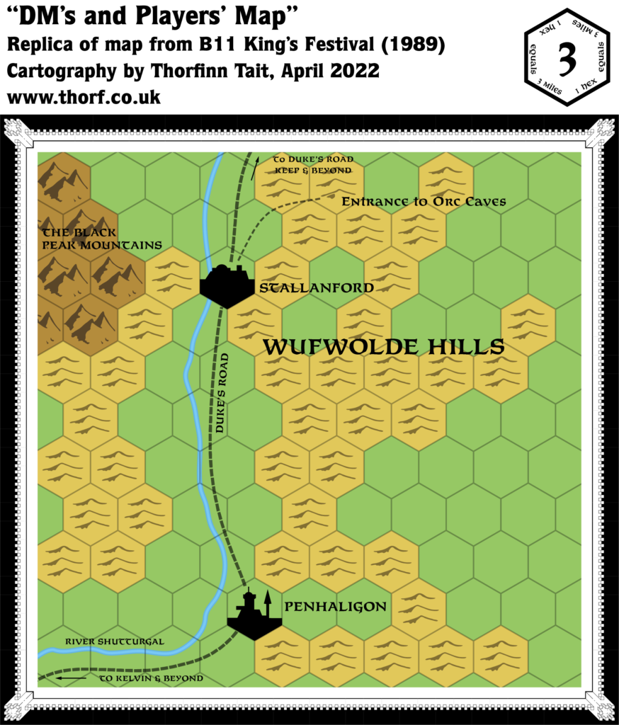 Replica of B11’s map of Northern Karameikos, 3 miles per hex