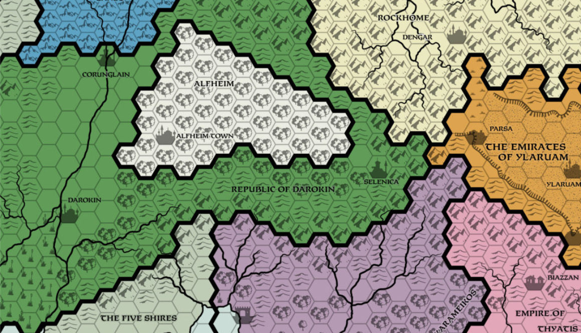 Replica of GAZ5 map of Alfheim, 24 miles per hex