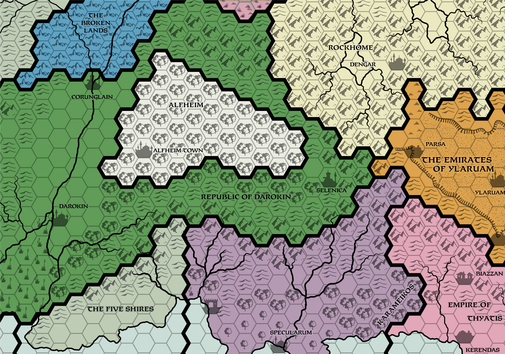 Replica of GAZ5 map of Alfheim, 24 miles per hex