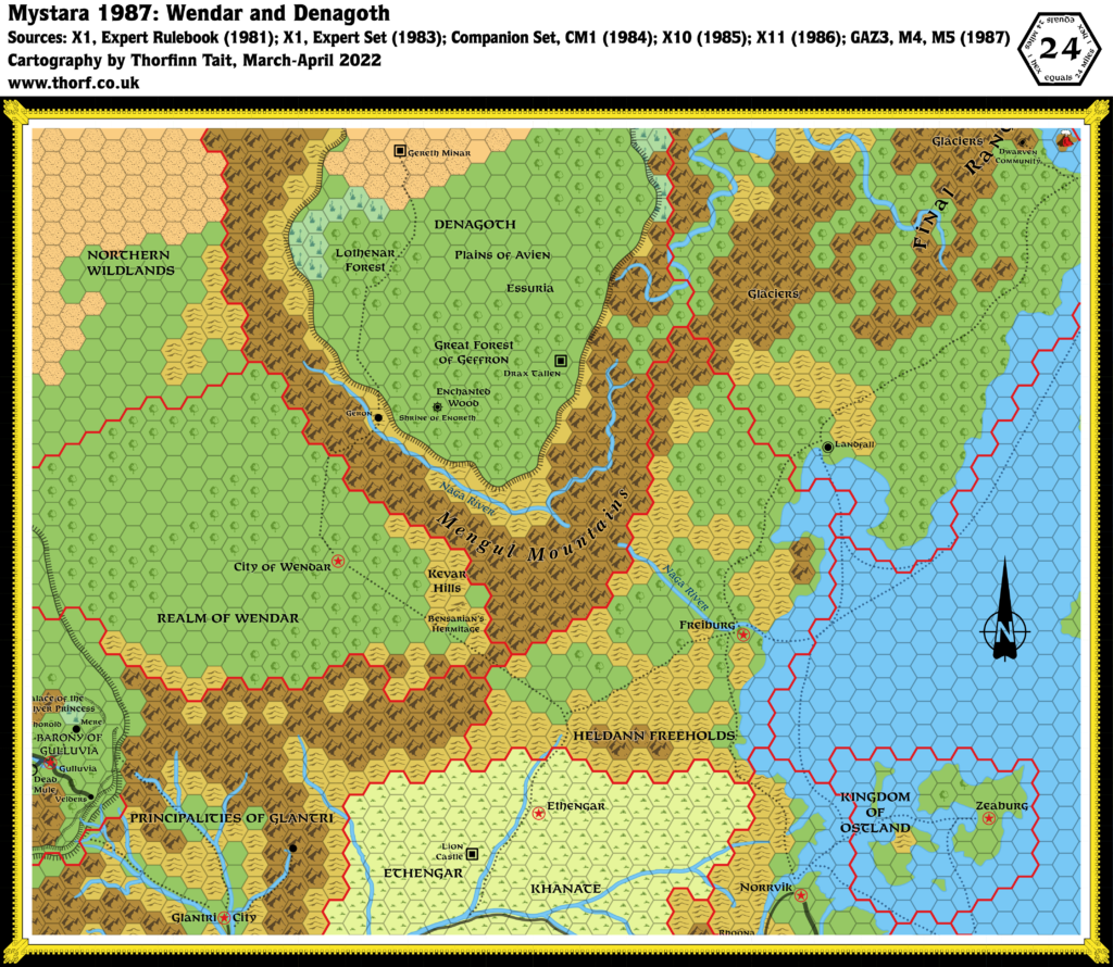 Wendar and Denagoth, 24 miles per hex (1987)
