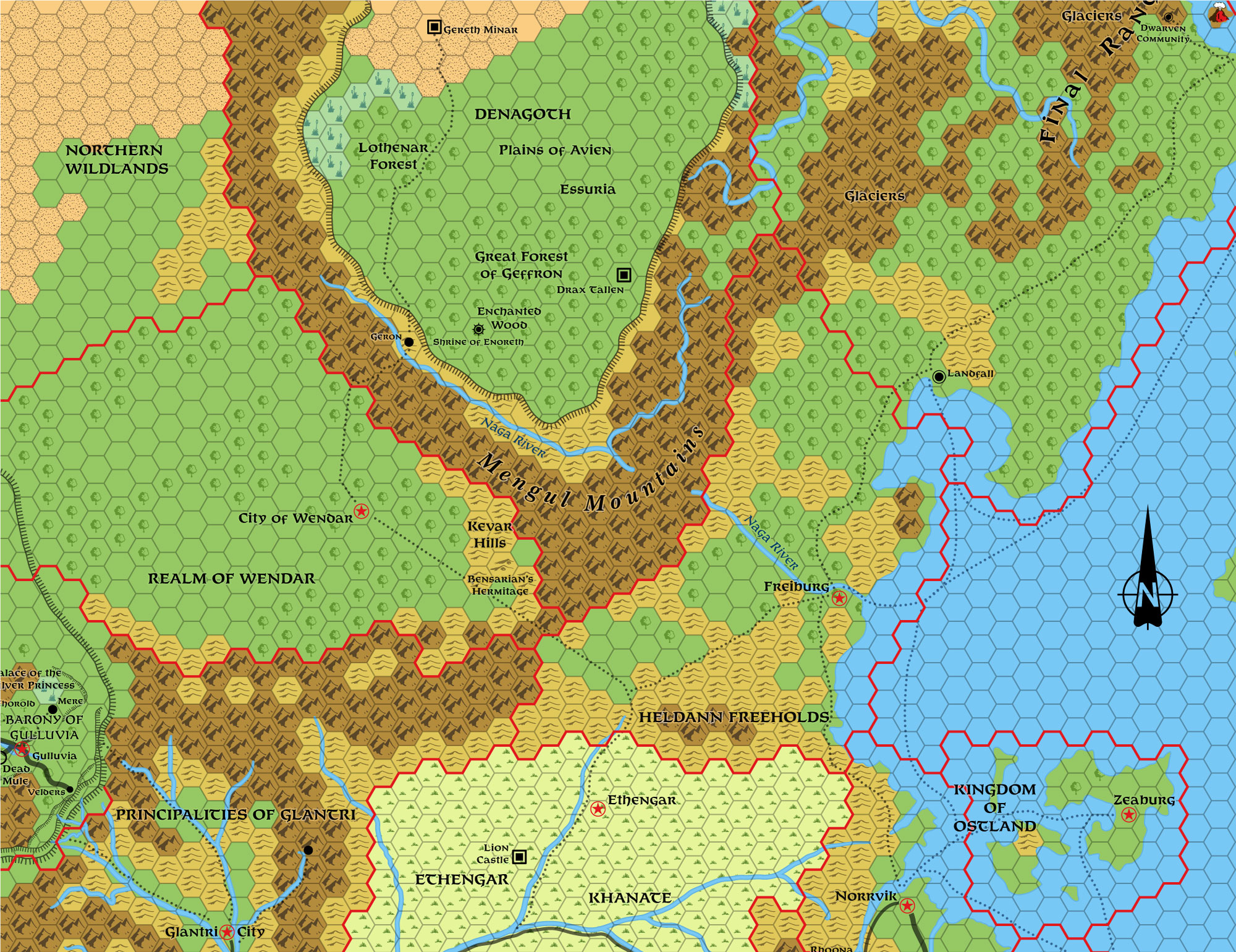 Wendar and Denagoth, 24 miles per hex (1987)