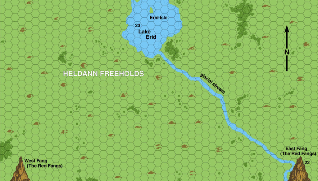 Replica of X13’s map of Southeastern Heldann, 0.5 miles per hex