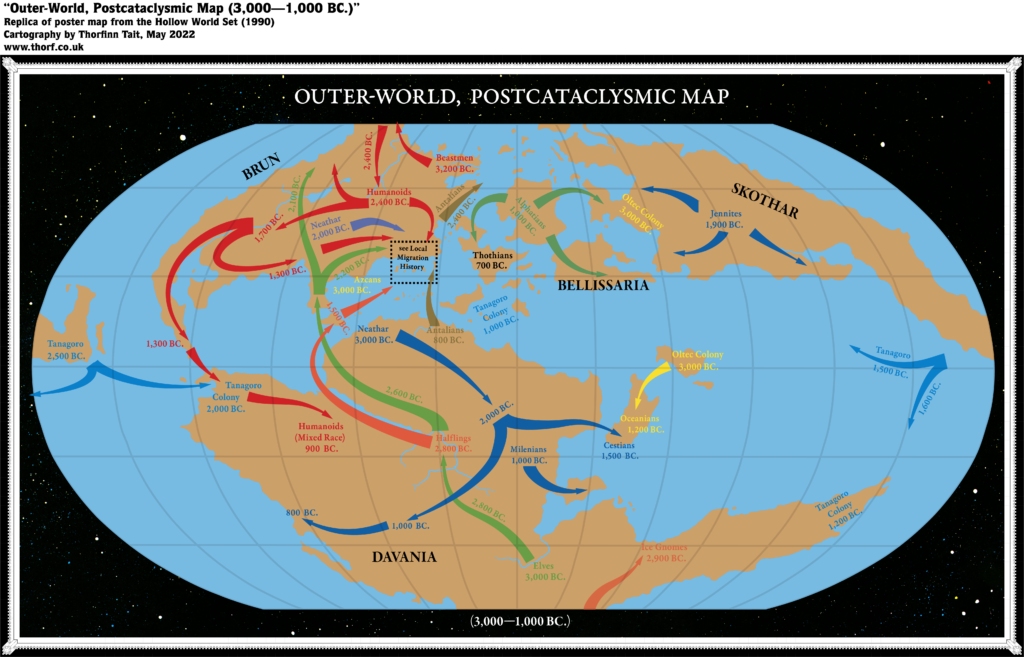 Replica of the Hollow World Campaign Set poster map’s Outer World Postcataclysmic Map