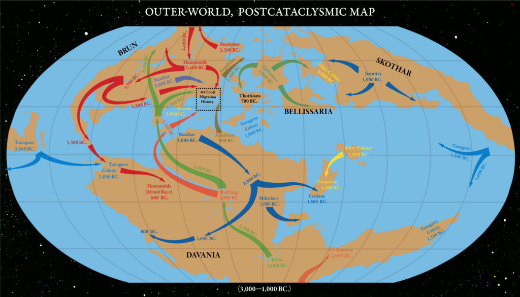 Replica of the Hollow World Campaign Set poster map’s Outer World Postcataclysmic Map