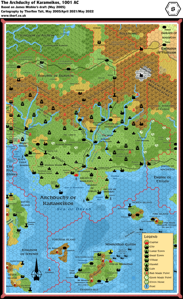 Replica of James Mishler’s Archduchy of Karameikos, 8 miles per hex map