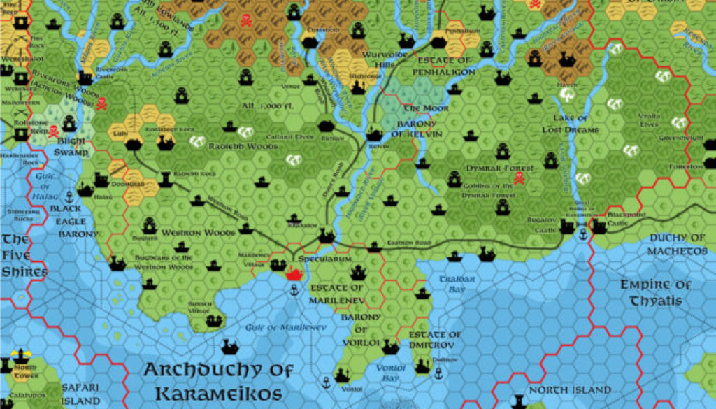 Replica of James Mishler’s Archduchy of Karameikos, 8 miles per hex map