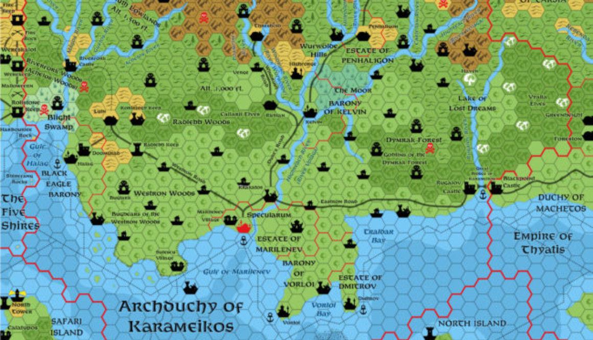 Replica of James Mishler’s Archduchy of Karameikos, 8 miles per hex map