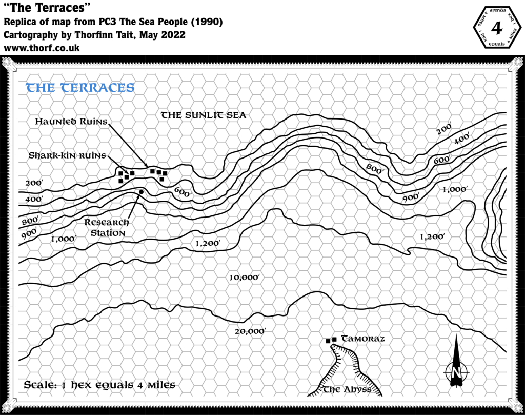 Replica of PC3’s map of The Terraces, 4 miles per hex