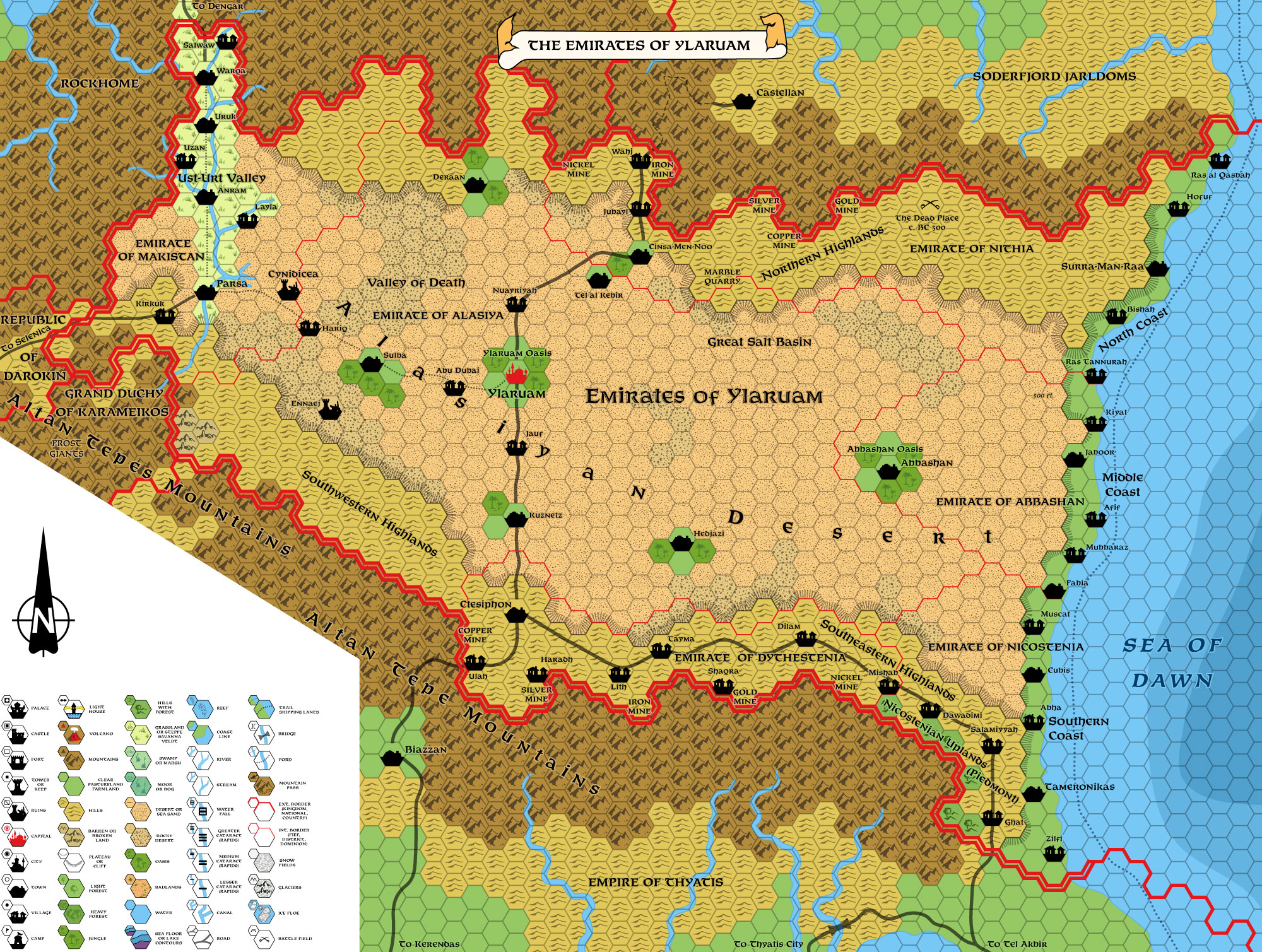 Ylaruam, 8 miles per hex (1987)