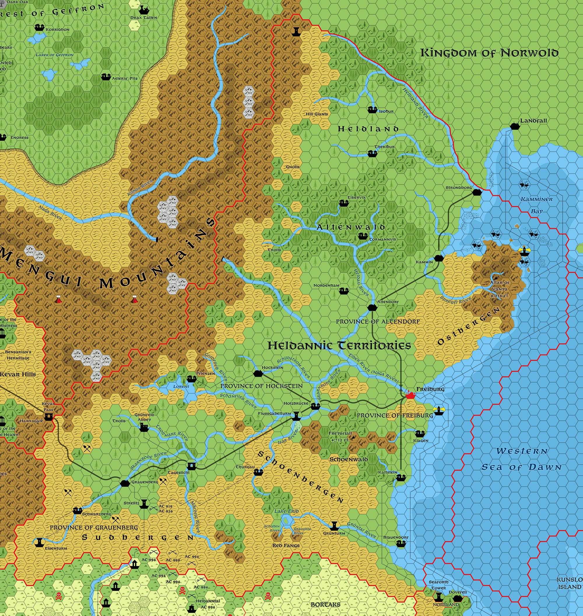 Updated map of the Heldannic Territories, 8 miles per hex