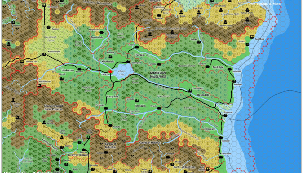 The Khoryvian Dalelands, 8 miles per hex by Jose Ignacio Ramos Lomelin, November 2015