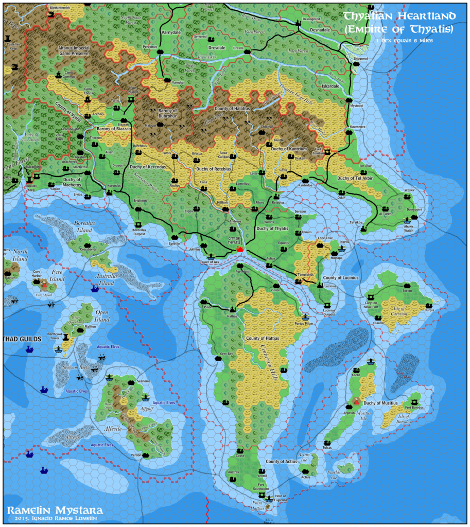 The Thyatian Heartland, 8 miles per hex by Jose Ignacio Ramos Lomelin, November 2015