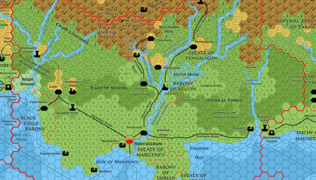 Updated map of the Kingdom of Karameikos, 1011 AC, 8 miles per hex