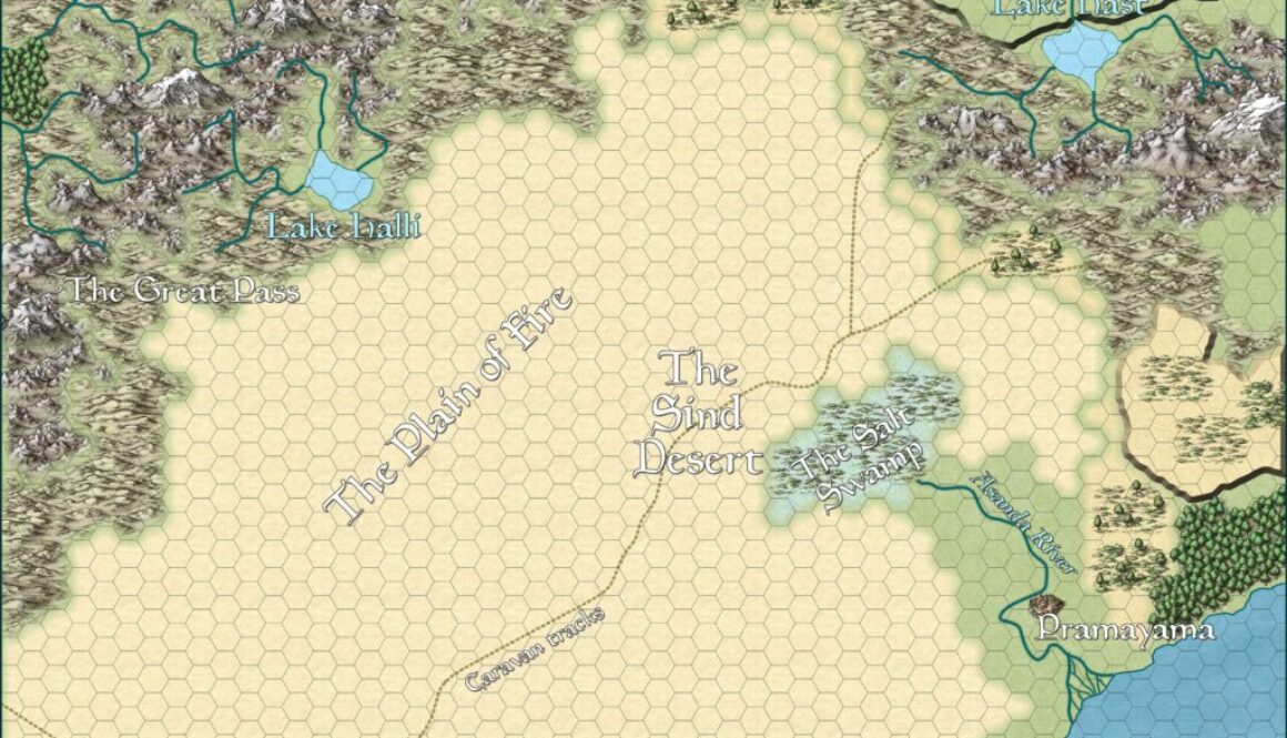 Wilderness map of the Great Waste, 24 miles per hex by Jason Hibdon, February 2021