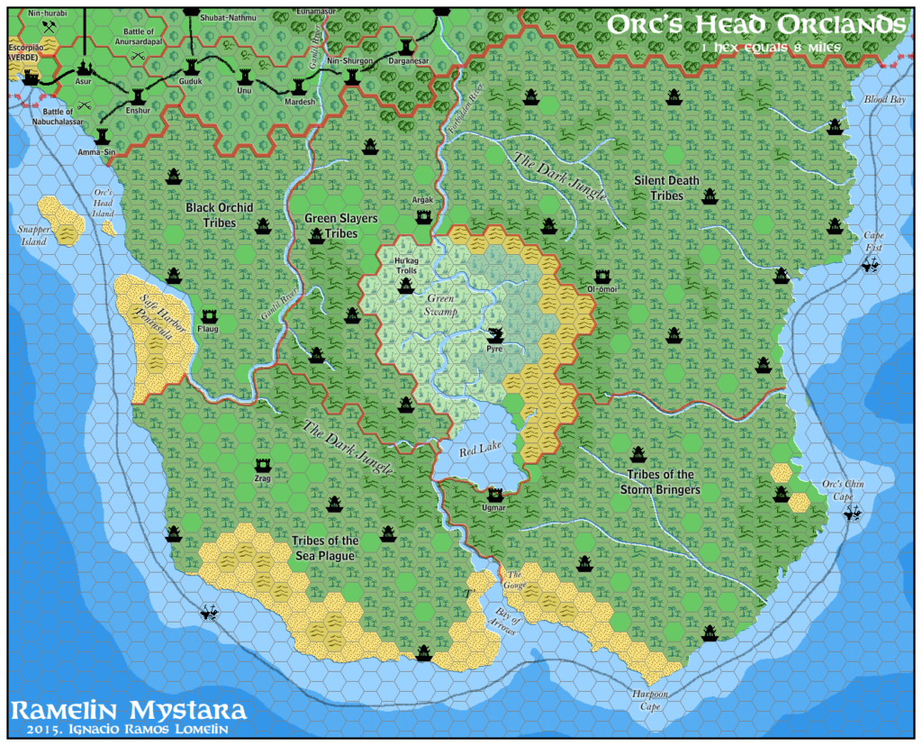 Orc's Head Orclands, 8 miles per hex by Jose Ignacio Ramos Lomelin, November 2015