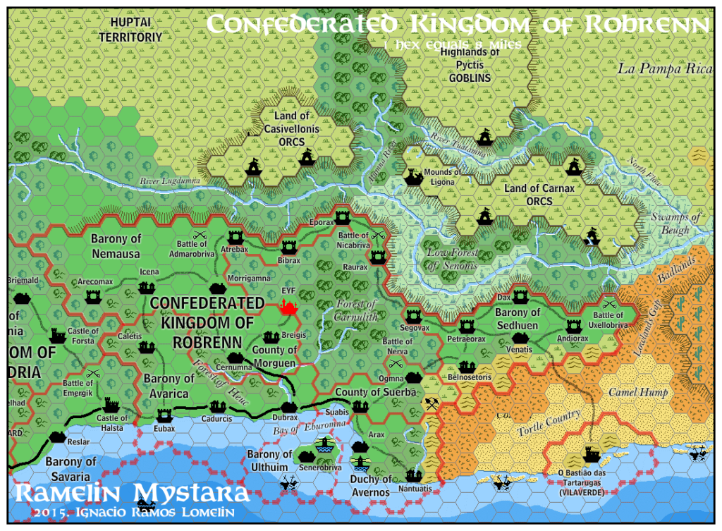 The Confederated Kingdom of Robrenn, 8 miles per hex by Jose Ignacio Ramos Lomelin, November 2015