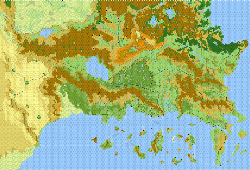Known World South, 8 miles per hex by Eric Anondson, March 2013