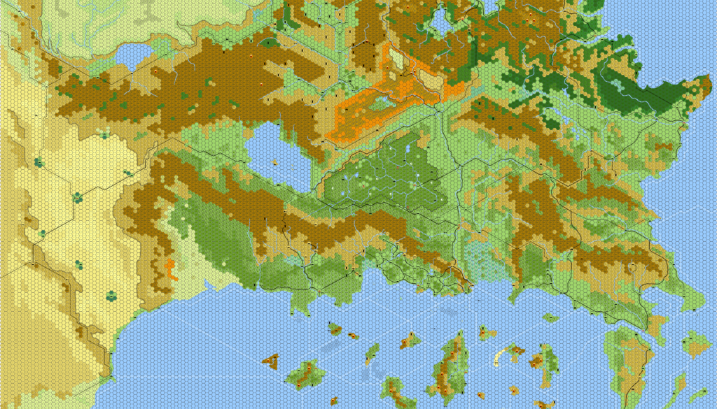 Known World South, 8 miles per hex by Eric Anondson, May 2014
