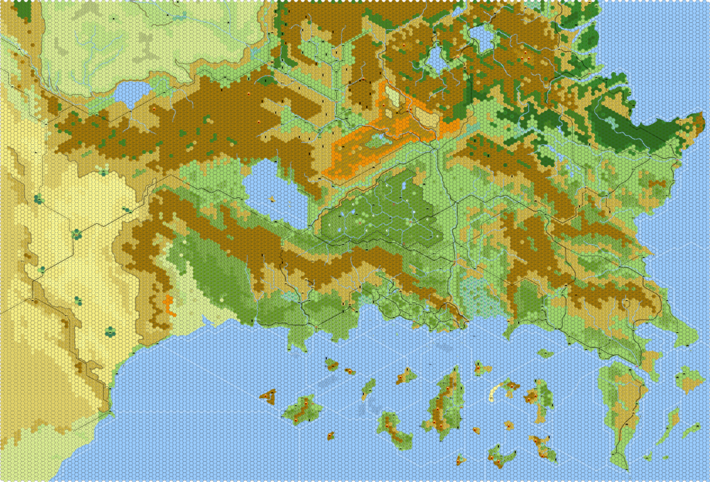 Known World South, 8 miles per hex by Eric Anondson, May 2014