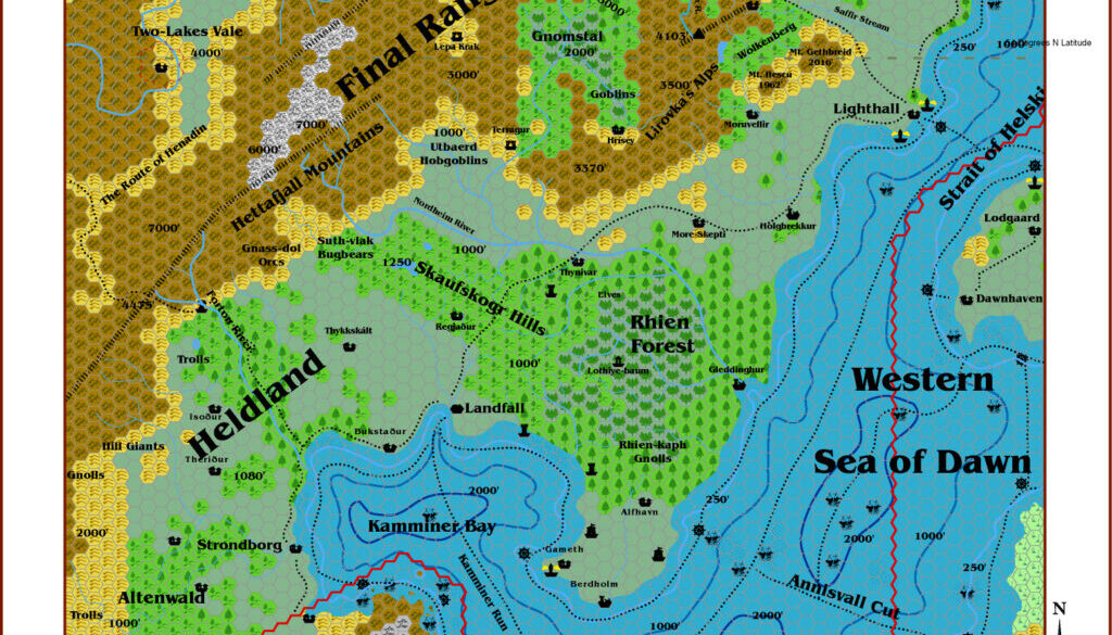 Landfall and the Kamminer Bay, 8 miles per hex by JTR, July 2007