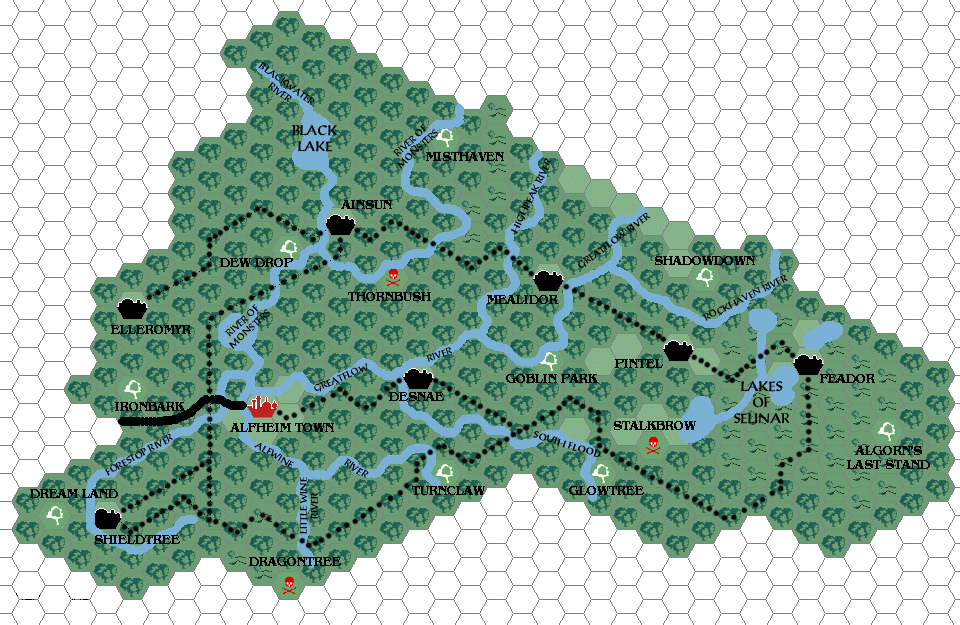 The Kingdom of Alfheim, 8 miles per hex by Estlor, April 2001