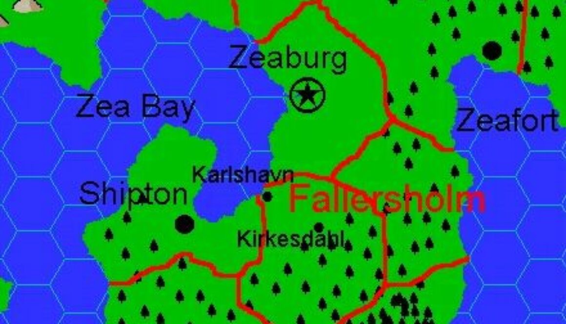 Clan Domain of Fallersholm, 8 miles per hex by Jacob Skytte, April 2001