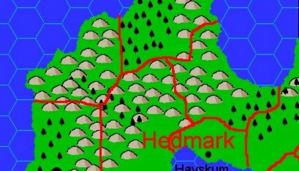 Domain of Hedmark, 8 miles per hex by Jacob Skytte, April 2001