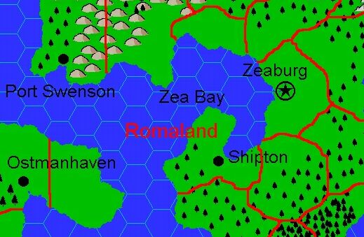Clan Domain of Romaland, 8 miles per hex by Jacob Skytte, September 2000