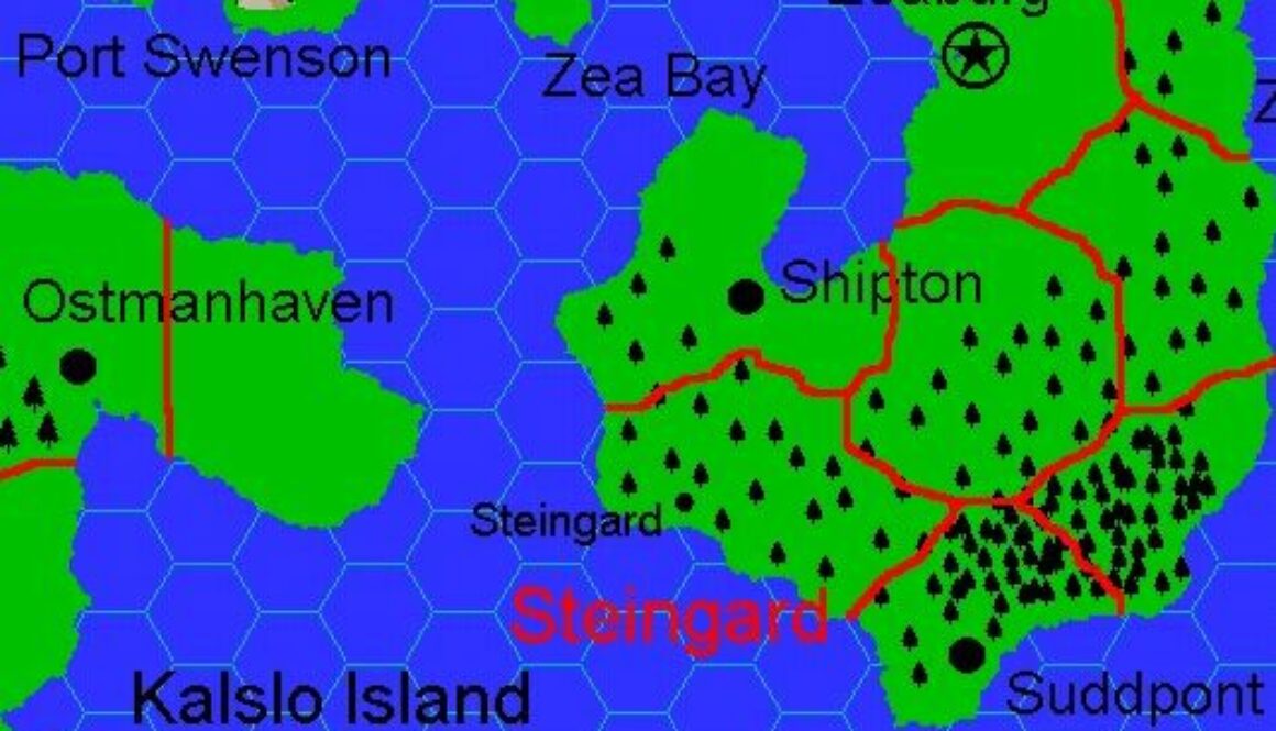 Domain of Steingard, 8 miles per hex by Jacob Skytte, September 2000