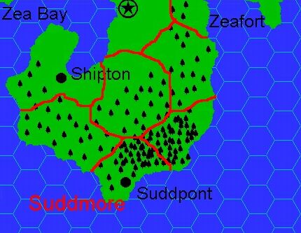 Clan Domain of Suddmore, 8 miles per hex by Jacob Skytte, April 2000