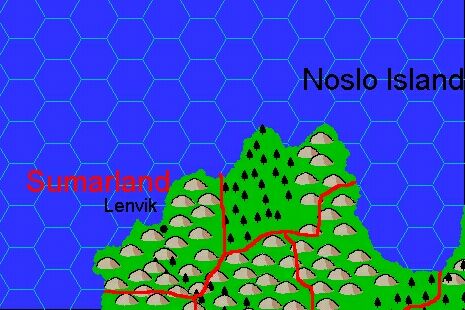 Clan Domain of Sumarland, 8 miles per hex by Jacob Skytte, February 2000