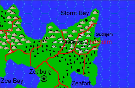 Domain of Thorholm, 8 miles per hex by Jacob Skytte, March 2000